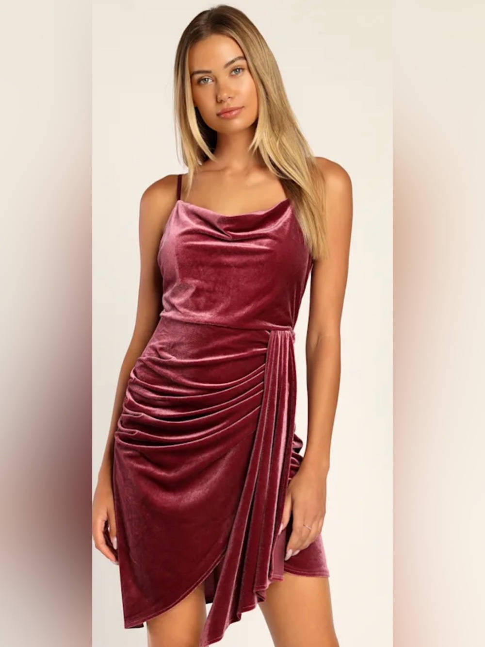 NWT Lulu's Living it Luxe mauve Velvet Cowl Draped Mini Dress. Sz XL. Evening.